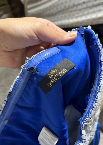 m Beden Dantel Detaylı Mavi Mini Straplez Elbise