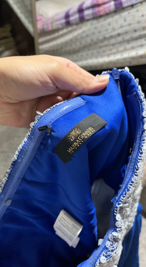 Dantel Detaylı Mavi Mini Straplez Elbise - Görsel 3