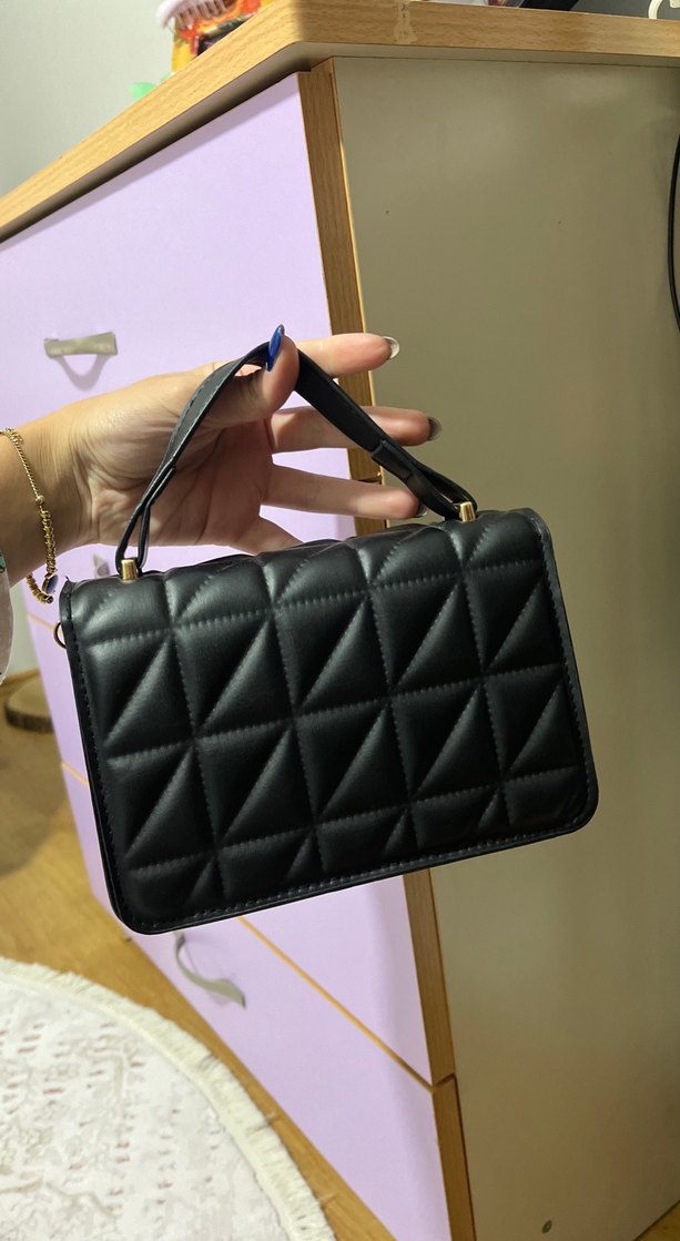 Siyah Kare Desenli Deri Kadın Çanta - Görsel 2