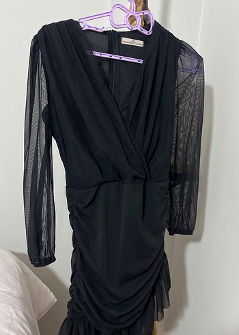 Siyah Drapeli Mini Elbise - Görsel 2