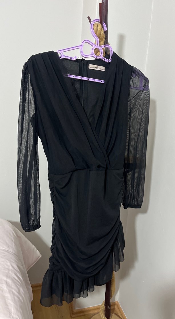 Siyah Drapeli Mini Elbise - Görsel 2