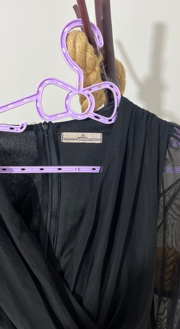 Siyah Drapeli Mini Elbise - Görsel 3