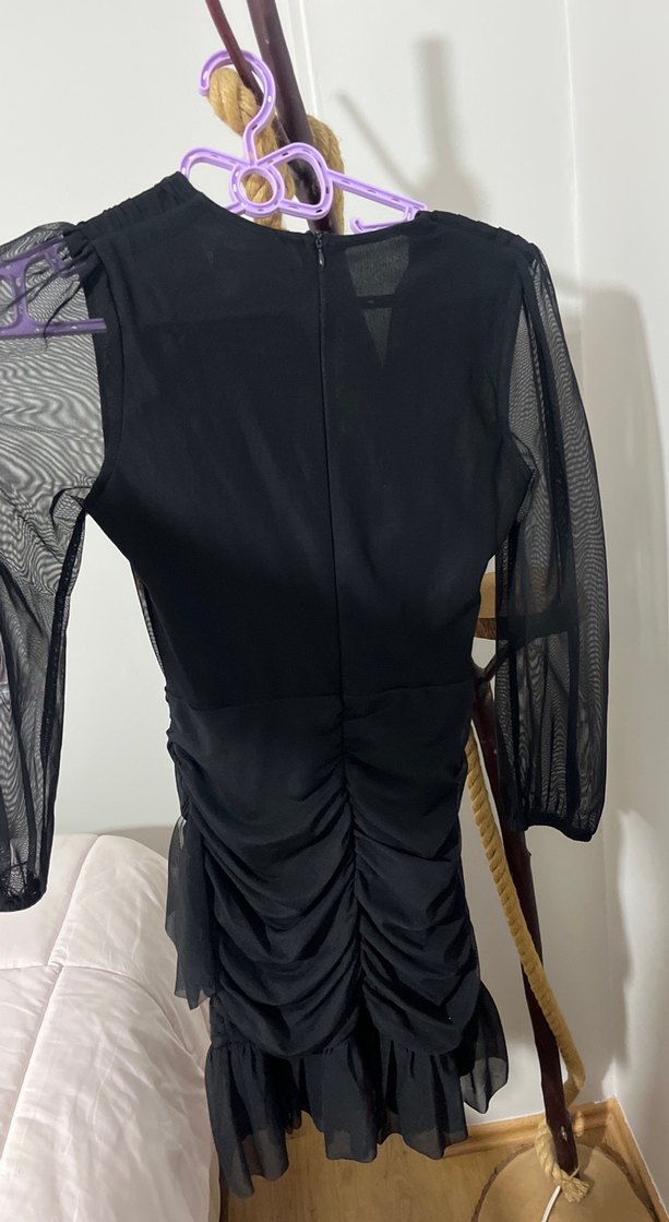 Siyah Drapeli Mini Elbise - Görsel 4