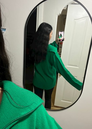 Kadın Yeşil Yarım Fermuarlı Salaş Kazak - Görsel 3