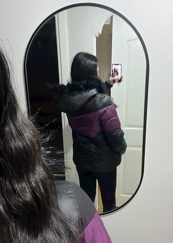 Kürklü Kapüşonlu Mor Siyah Kışlık Mont - Görsel 3