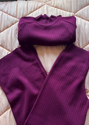 Bordo Crop Top ve Pantolon Takımı - Görsel 2