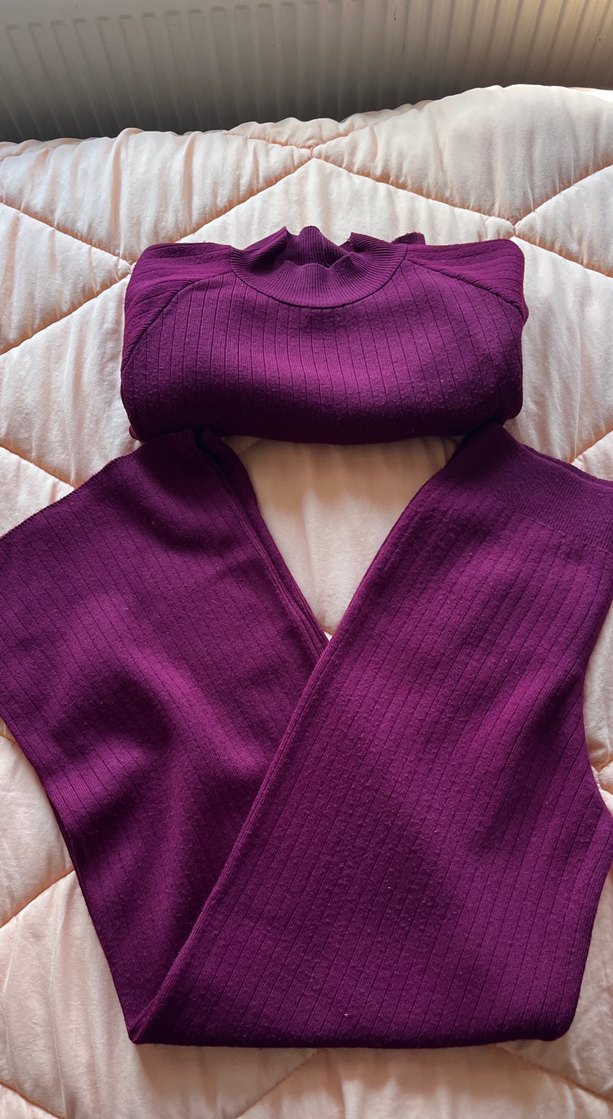 Bordo Crop Top ve Pantolon Takımı - Görsel 2