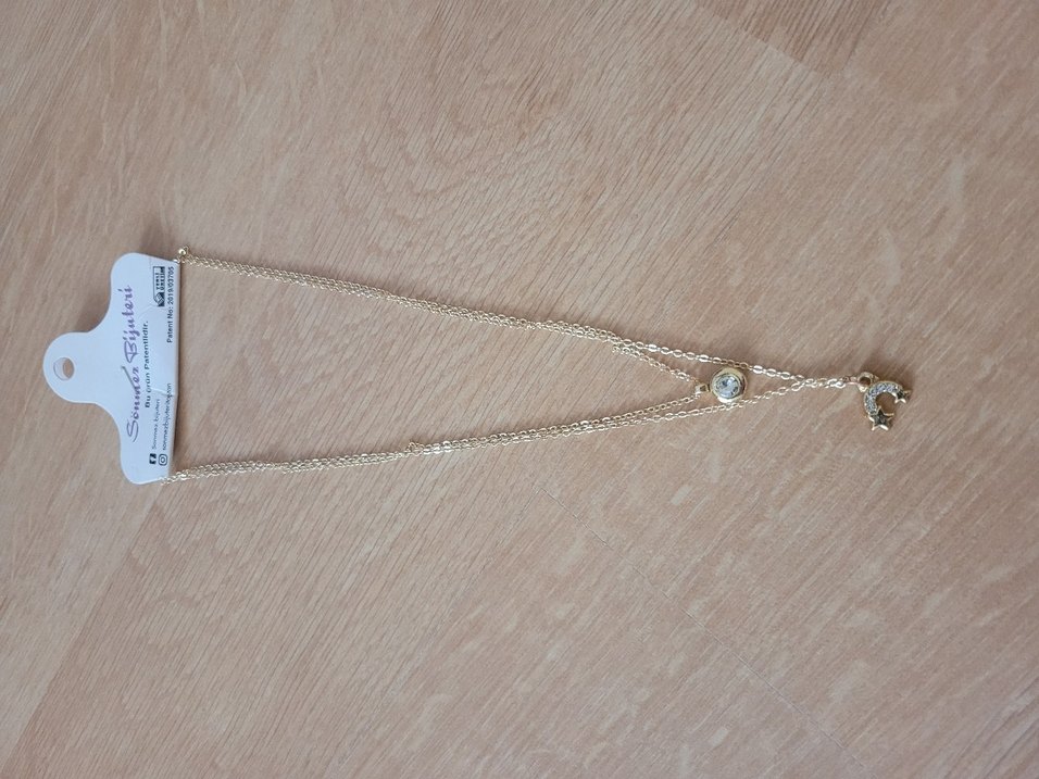 Zincir Detaylı Altın Rengi Midi Kolye - Görsel 3