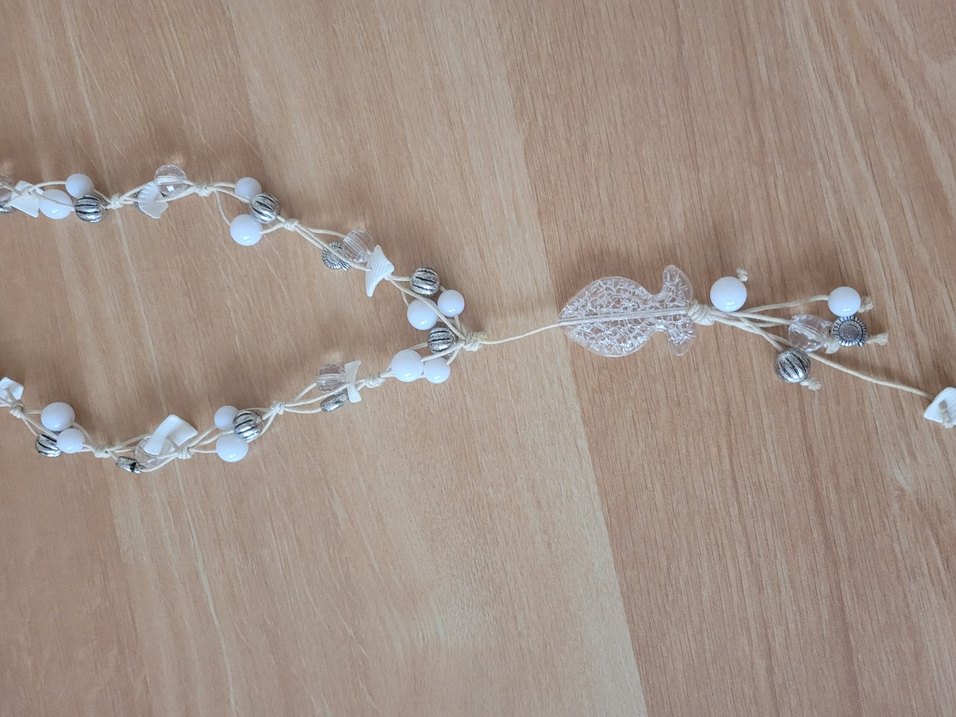 Uzun Beyaz Boncuklu Bohem Kolye - Görsel 2