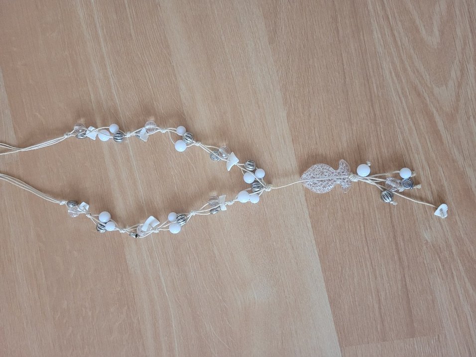 Uzun Beyaz Boncuklu Bohem Kolye - Görsel 3