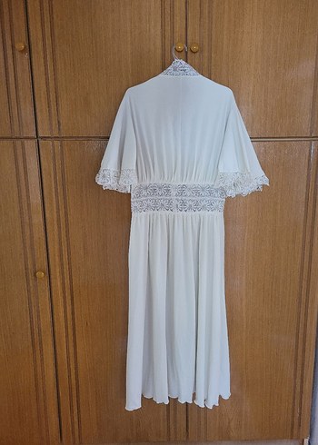 Vintage Bohem Uzun Beyaz Kadın Sabahlık - Görsel 5