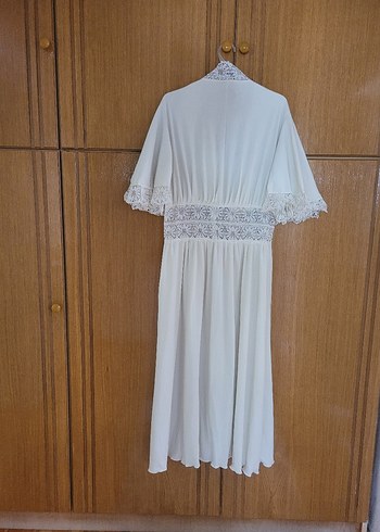 Vintage Bohem Uzun Beyaz Kadın Sabahlık - Görsel 6