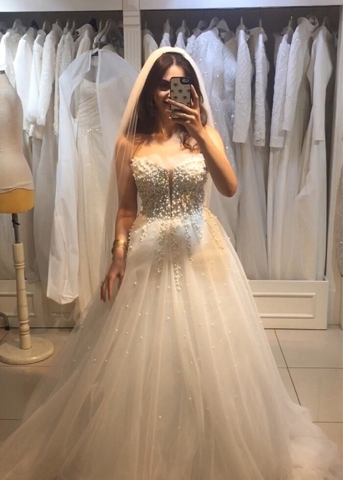 İncili Straplez Gelinlik - Görsel 5