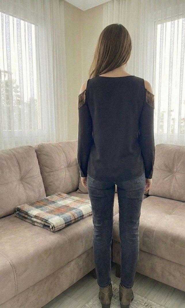 Journey Marka L beden siyah renk tül detaylı bluz - Görsel 2