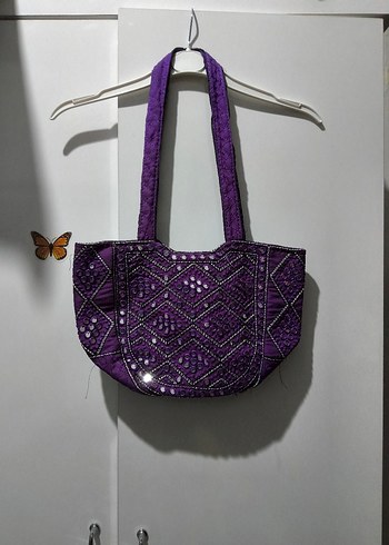 Mor Boncuklu Nakışlı Bohem Kadın Çanta