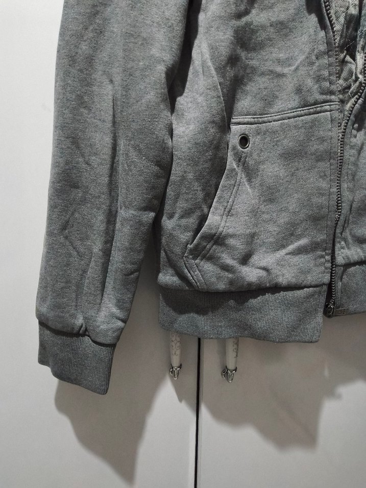 Gri Kapüşonlu Fermuarlı Erkek Sweatshirt(unisex) - Görsel 2