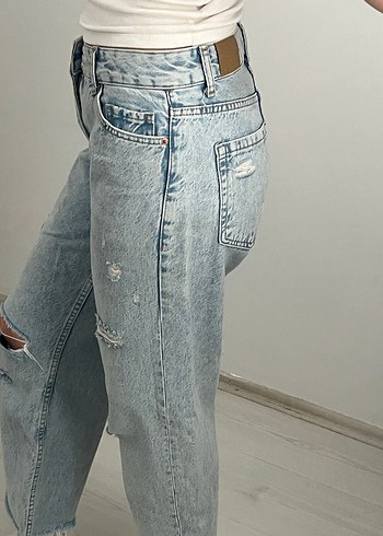 Yırtık Detaylı Midi Boy Mavi Kadın Kot Koton Jeans - Görsel 4