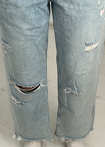 Yırtık Detaylı Midi Boy Mavi Kadın Kot Koton Jeans - Görsel 5