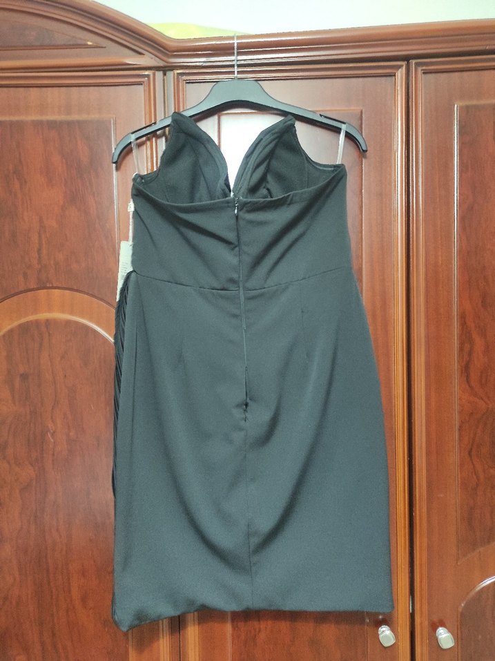 Straplez Pilili Siyah Mini Abiye Elbise - Görsel 5