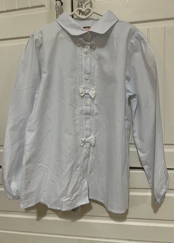 Kız Çocuk Beyaz Düğmeli pamuk Gömlek - Görsel 3