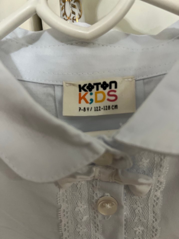 Kız Çocuk Beyaz Düğmeli pamuk Gömlek - Görsel 2