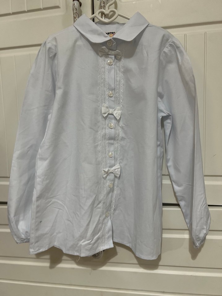 Kız Çocuk Beyaz Düğmeli pamuk Gömlek - Görsel 3