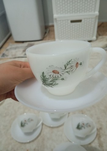 Çiçek Desenli Beyaz Porselen arcopal 5 Fincan Takımı - Görsel 2