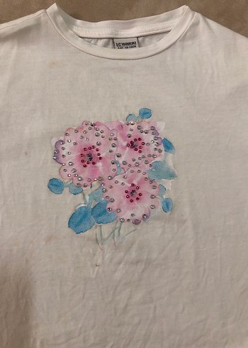 Kız Çocuk Beyaz Pamuklu Renkli Baskılı Tişört - Görsel 2