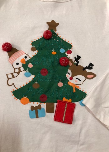 Kız Çocuk Beyaz Uzun Kollu Yılbaşı T-shirt - Görsel 3