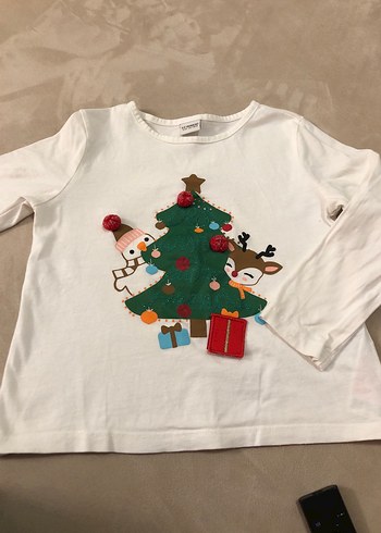 Kız Çocuk Beyaz Uzun Kollu Yılbaşı T-shirt - Görsel 5