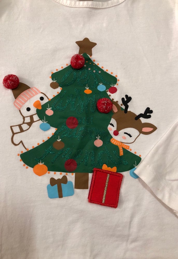 Kız Çocuk Beyaz Uzun Kollu Yılbaşı T-shirt - Görsel 3