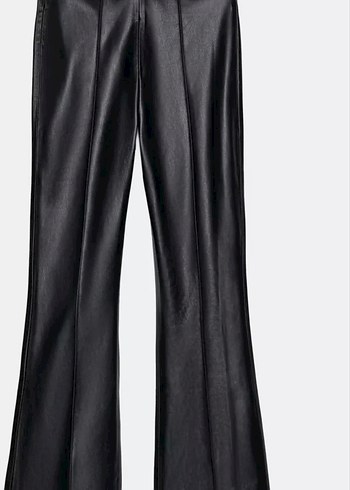 Parlak Siyah Deri İspanyol Paça Kadın Pantolon - Görsel 2