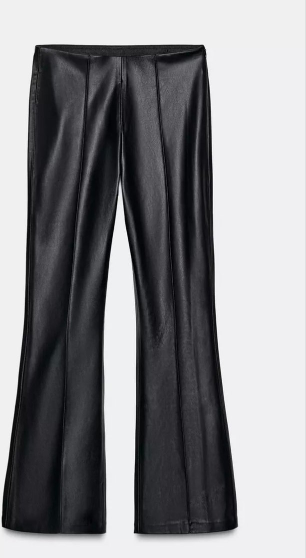 Parlak Siyah Deri İspanyol Paça Kadın Pantolon - Görsel 2