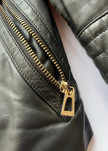 Gri Kürklü Deri Biker Kadın Mont - Görsel 5