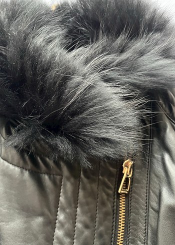 Gri Kürklü Deri Biker Kadın Mont - Görsel 6