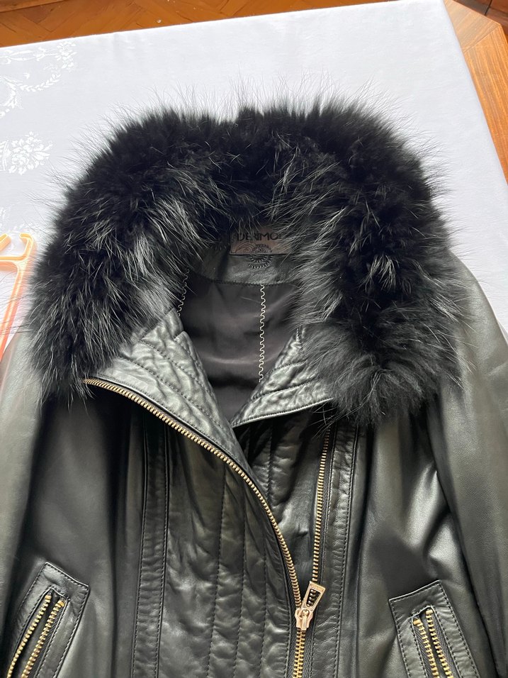 Gri Kürklü Deri Biker Kadın Mont - Görsel 3