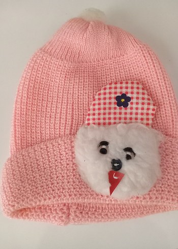 Nakışlı Pembe Çocuk Örgü Bere - Görsel 3