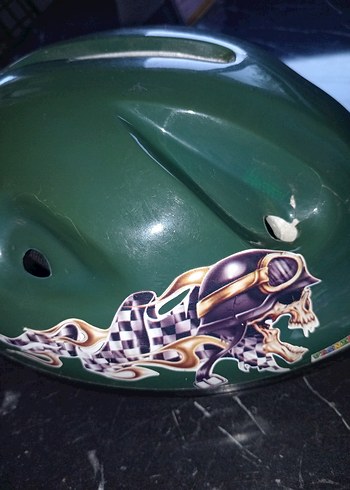 Koyu Yeşil Biker Desenli bisiklet çocuk Kaskı - Görsel 3