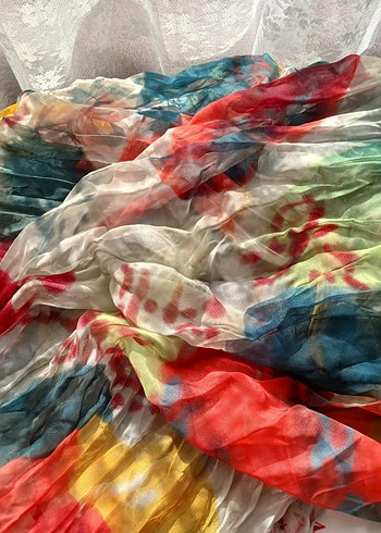 Kadın Çok Renkli Pileli Bohem Şal - Görsel 4