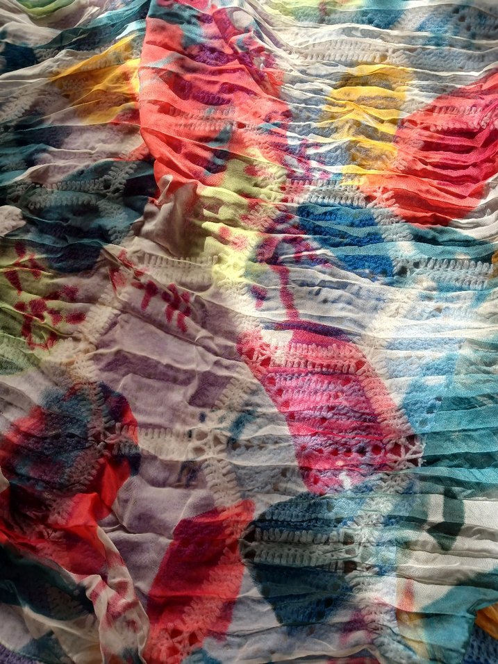 Kadın Çok Renkli Pileli Bohem Şal - Görsel 2