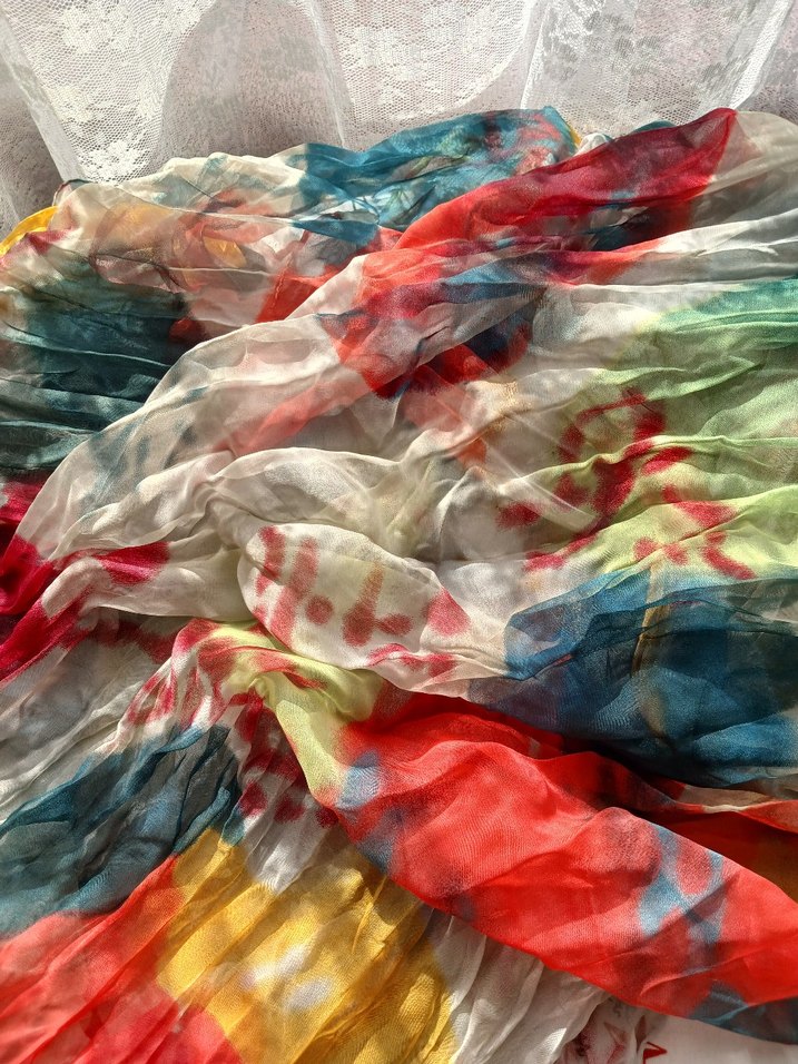 Kadın Çok Renkli Pileli Bohem Şal - Görsel 4