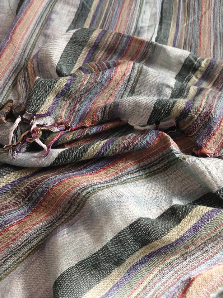 Çizgili Pliseli Bohem Kadın Şal - Görsel 5