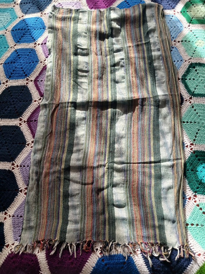 Çizgili Pliseli Bohem Kadın Şal - Görsel 2