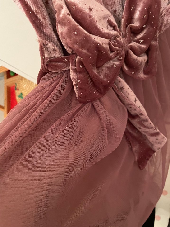 Kız Çocuk Pudra Kemerli Uzun Kollu Elbise - Görsel 3