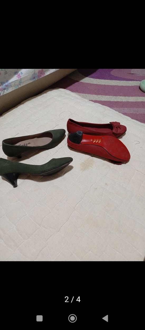 Kırmızı ve Yeşil Süet Fiyonklu Dolgu Topuklu Stiletto - Görsel 2