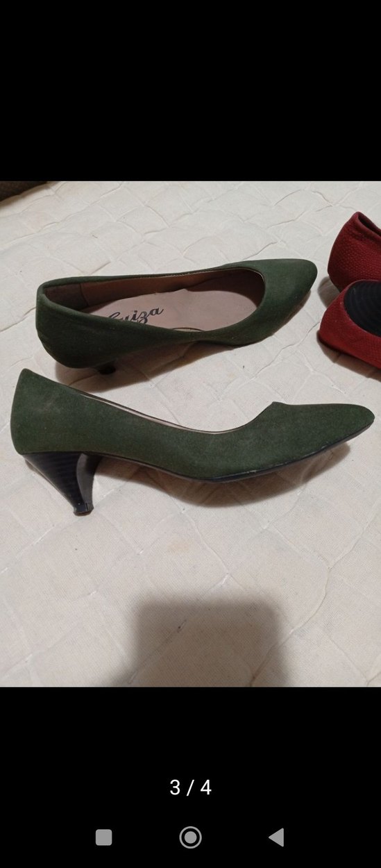 Kırmızı ve Yeşil Süet Fiyonklu Dolgu Topuklu Stiletto - Görsel 3