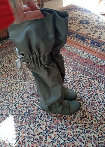 Gri Kadın Dizüstü Stiletto Topuklu Çizme - Görsel 4