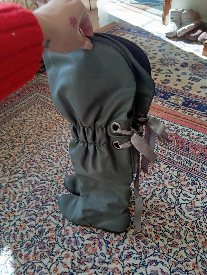 Gri Kadın Dizüstü Stiletto Topuklu Çizme - Görsel 2