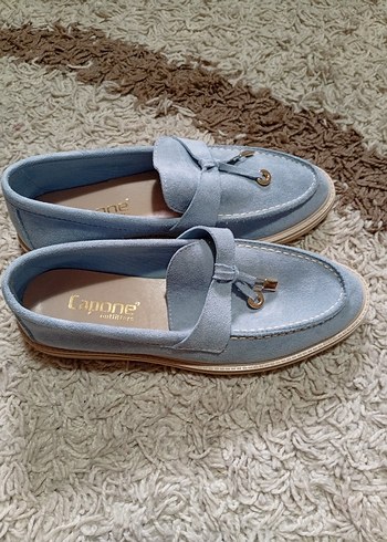 Mavi Süet Tokalı kadın Loafer Ayakkabı - Görsel 2