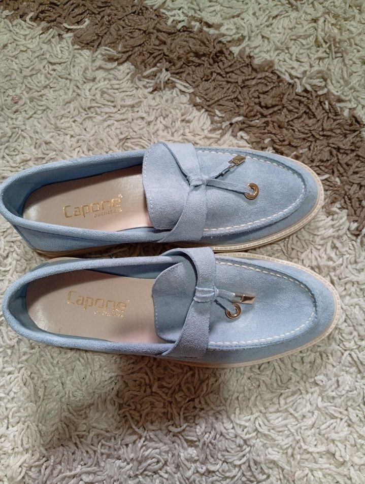 Mavi Süet Tokalı kadın Loafer Ayakkabı - Görsel 3